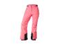 Een roze ski broek met zwarte details.