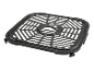 Zwart geperforeerd kookrooster voor airfryer, met centraal handvat.