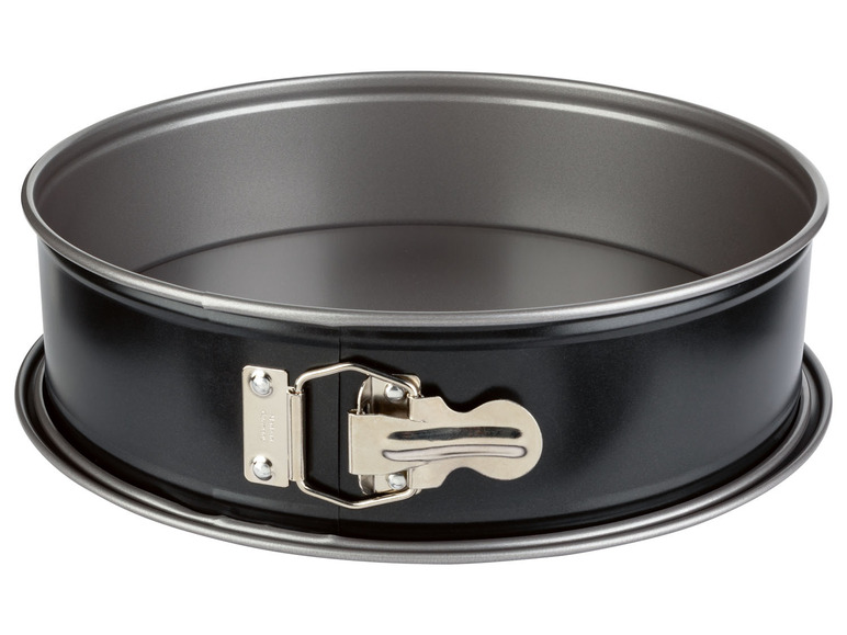 Een ronde springvorm met een metalen sluiting.