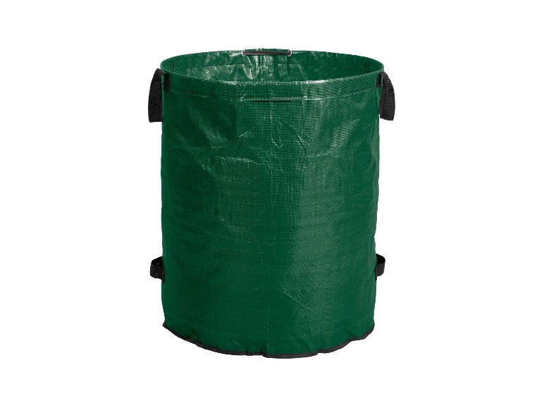 Een groene afvalbak voor de tuin.