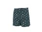 Donkergroene zwemshort met witte palmbomenprint.