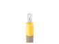 Fles sinaasappelsap op een witte achtergrond met reflectie