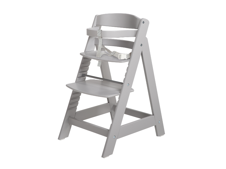 Grijze houten kinderstoel.