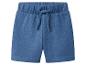 Blauwe kinder shorts met elastische tailleband en trekkoord.