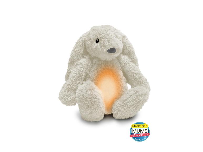 Witte pluche konijn met oranje buik, bekroond met 'Made for Mums Toy Awards 2024 Shortlisted'.