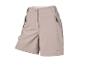 Beige sportshorts met ritsen en een knoop.