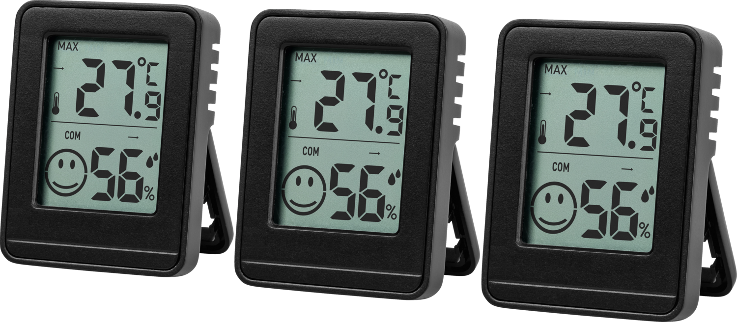 LIVARNO Set van 3 hygro- en thermometers (Zwart)