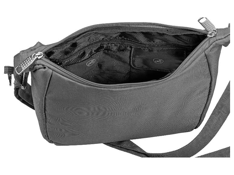 Donkergrijze schoudertas met RFID binnenkant.