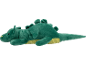 Liggende groene pluche draak met gele buik.