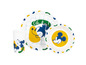 Een Mickey Mouse bord, kom en beker.