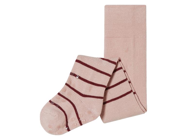 Roze babykousen met rode strepen en antislip stippen.