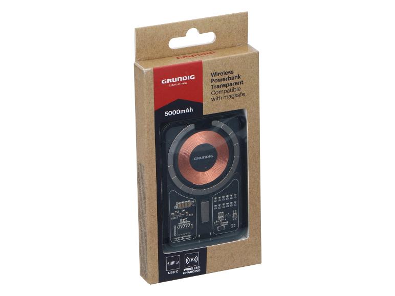 Grundig 5000mAh transparante draadloze powerbank compatibel met MagSafe