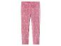 Roze fleece legging met maan- en sterpatronen.