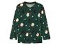 Groene top met lange mouwen met patronen van de Kerstman, kerstboom en sterren.