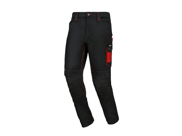 Zwarte werkbroek met rode stiksels en zakken