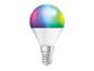 Slimme LED-lamp met een kleurrijke, gradiëntbol en witte voet.