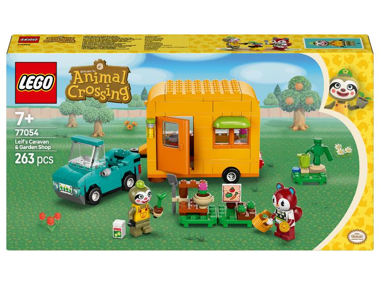 LEGO Animal Crossing Leif's Caravan & Tuinwinkel set met een teal vrachtwagen en gele camper.