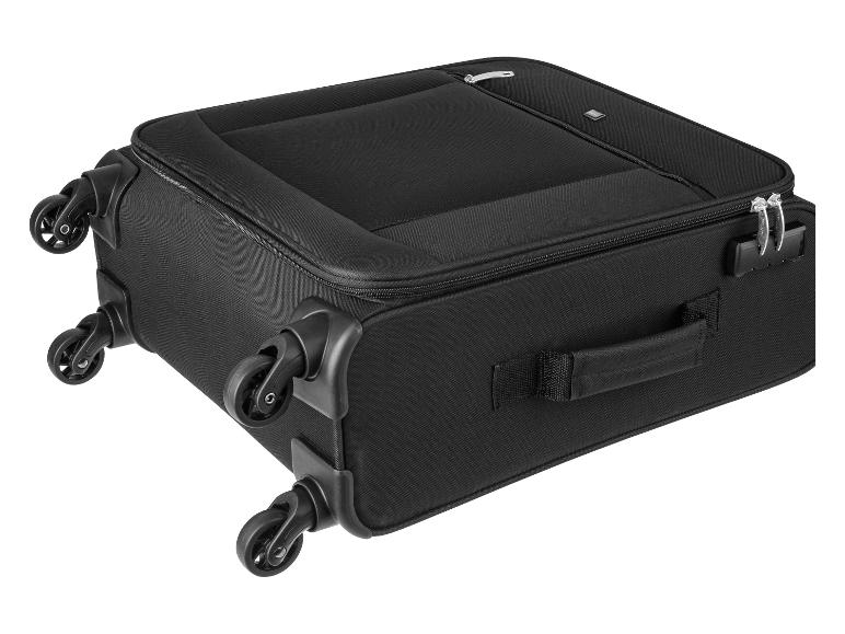 Zwarte koffer met wielen, perfect voor reizen.