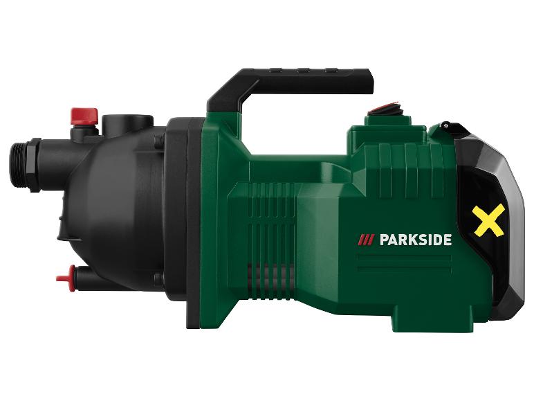 Groene en zwarte Parkside waterpomp met rode accenten