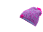 Gebreide muts met pompon in roze en paars