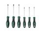 Set van zes PARKSIDE schroevendraaiers met zwart-groene handvatten en diverse Torx-tips.
