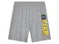 Grijze Pokémon shorts: geel logo en tekst.