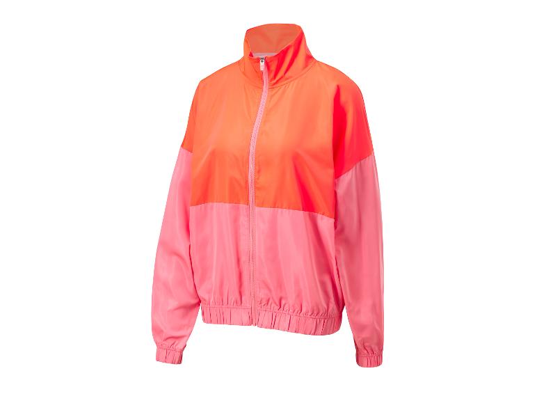 Sportjack met rits, in roze en oranje tinten.