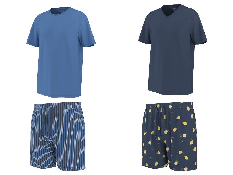 Heren pyjama T-shirts en shorts, gestreept en met citroenprint.