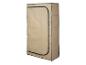 Draagbare stoffen kledingkast in beige met ritssluiting.
