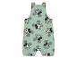 Een groene romper met Mickey Mouse print.