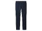 Donkerblauwe broek met persvouwen en elastische tailleband.