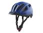 Blauwe fietshelm met zwart vizier en verstelbare banden