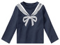 Een donkerblauw longsleeve met witte strik.
