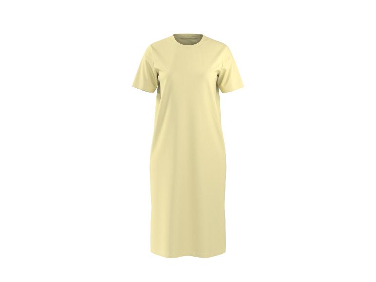 Lichtgele lange T-shirtjurk met korte mouwen