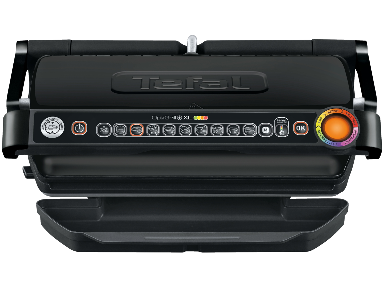Elektrische grill met automatische sensor, temperatuurregeling en kookindicatoren.