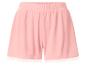 Roze dames shorts met elastische tailleband en witte kanten rand.