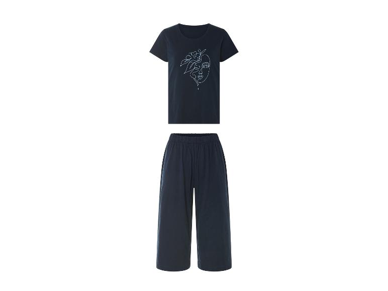 Dames pyjama met t-shirt en wijde broek, donkerblauw.