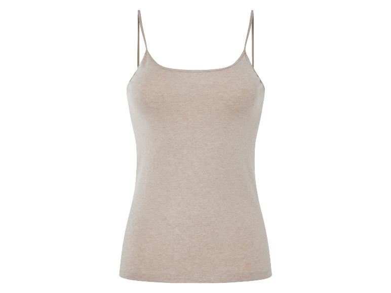 Een beige tanktop met spaghettibandjes.