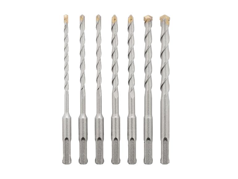 Acht boorbits in verschillende maten met SDS-plus schachten.