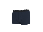Donkerblauwe herenboxershort met een zwarte en witte tailleband.