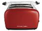 Een rode broodrooster met een verwarmingsrek van Russell Hobbs.
