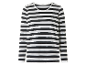 Langarmig shirt met zwart-witte strepen.