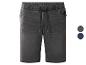 Heren denim shorts met elastische tailleband en trekkoord, verkrijgbaar in grijs en blauw.