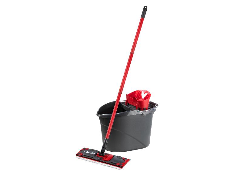 Vileda schoonmaakset met platte mop, emmer en wringer, rood en grijs