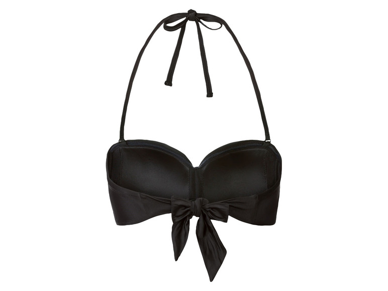 Een zwarte bikini top met een strik.