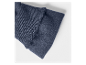 Close-up van een donkerblauwe sweater met fleece voering.