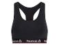 Zwarte Reebok sportbeha met logoband en rode streep.