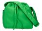 Groene schoudertas met trekkoord en verstelbare riem.