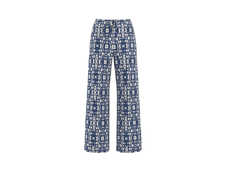 Dames wijde broek met blauw-wit geometrisch patroon
