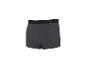 Donkergrijze boxershort met een zwarte elastische tailleband en een klein label met tekst.